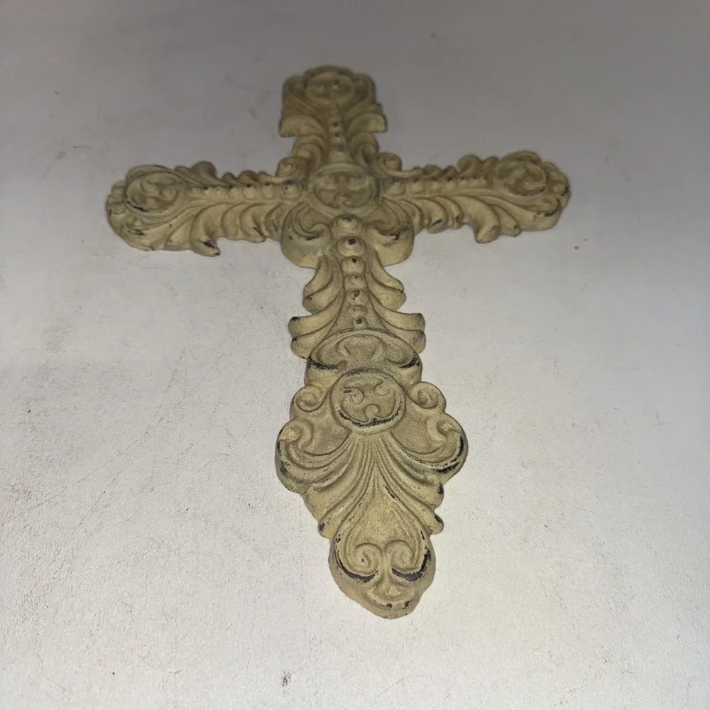 Decorative Wall Cross Creamy White Cast Metal Cross